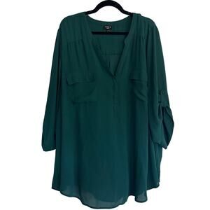 Torrid Harper Georgette Pullover 3/4 Sleeve Blouse Dark Green Size 5